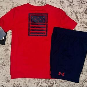 Under Armour Red Tee and Navy Shorts Set